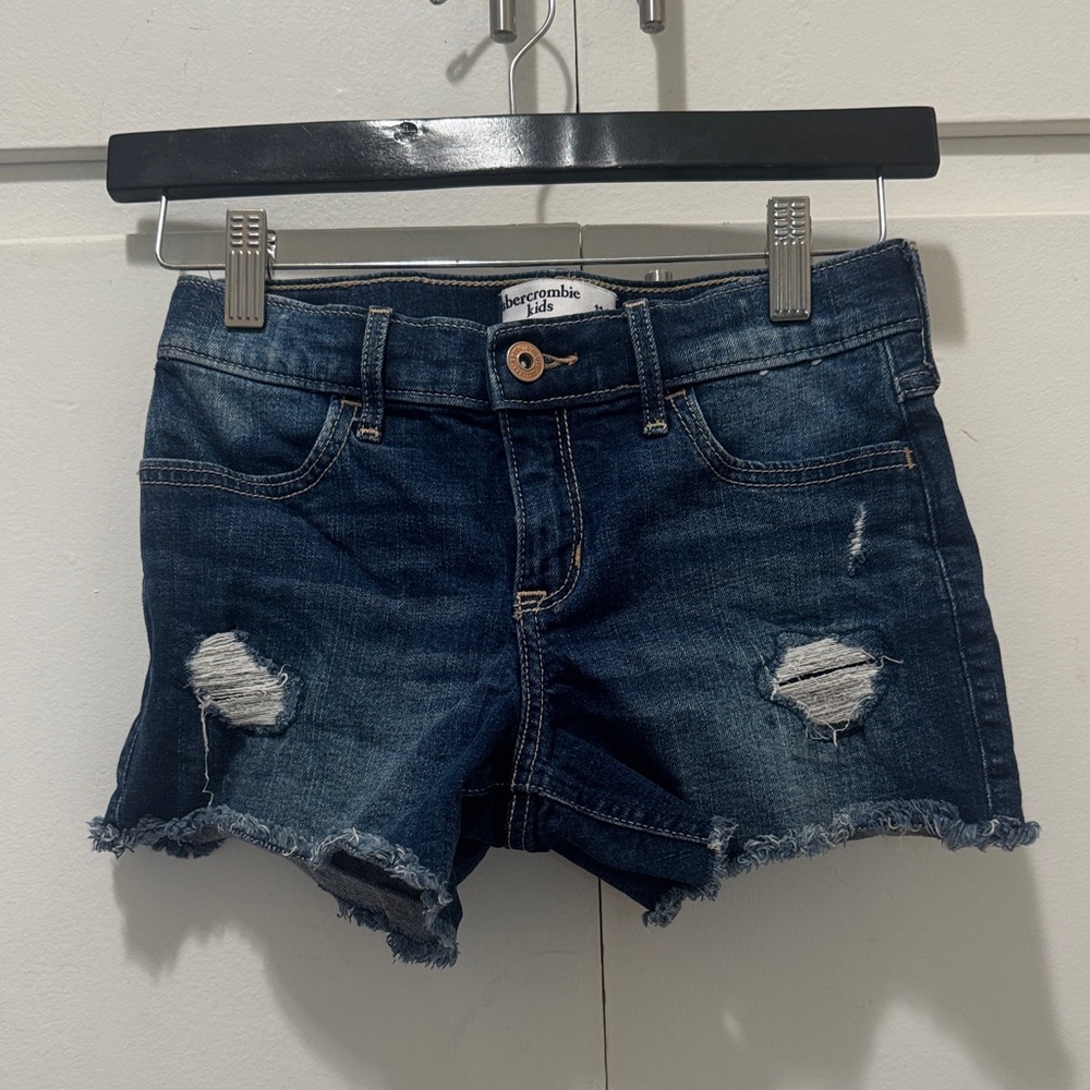 Abercrombie Kids Distressed Dark Blue Jean Shorts